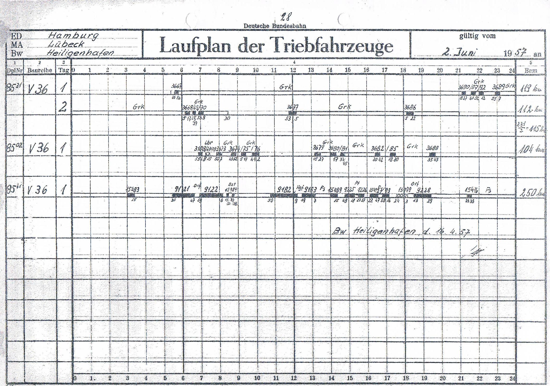 1957 Sommer Triebfahrzeugumlauf V36 BwHeiligenhafen