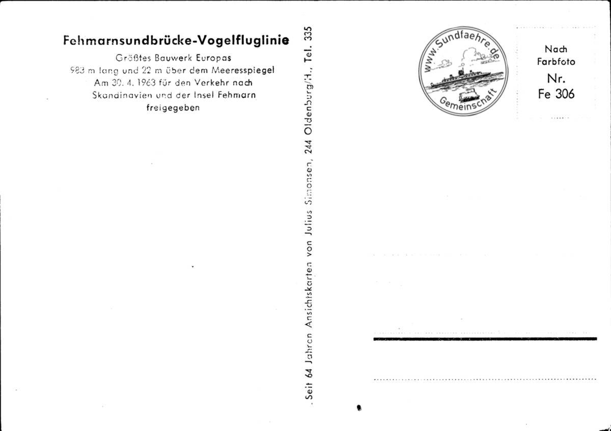 1964 Fehmarnsundbruecke Vogelfluglinie Simonsen Fe306 rs