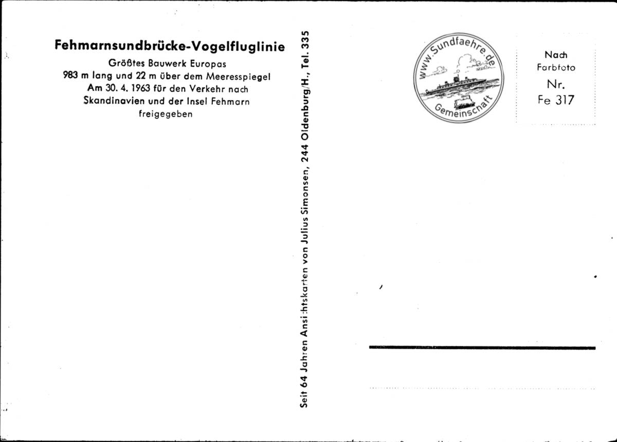 1964 Fehmarnsundbruecke Vogelfluglinie Simonsen Fe317 rs