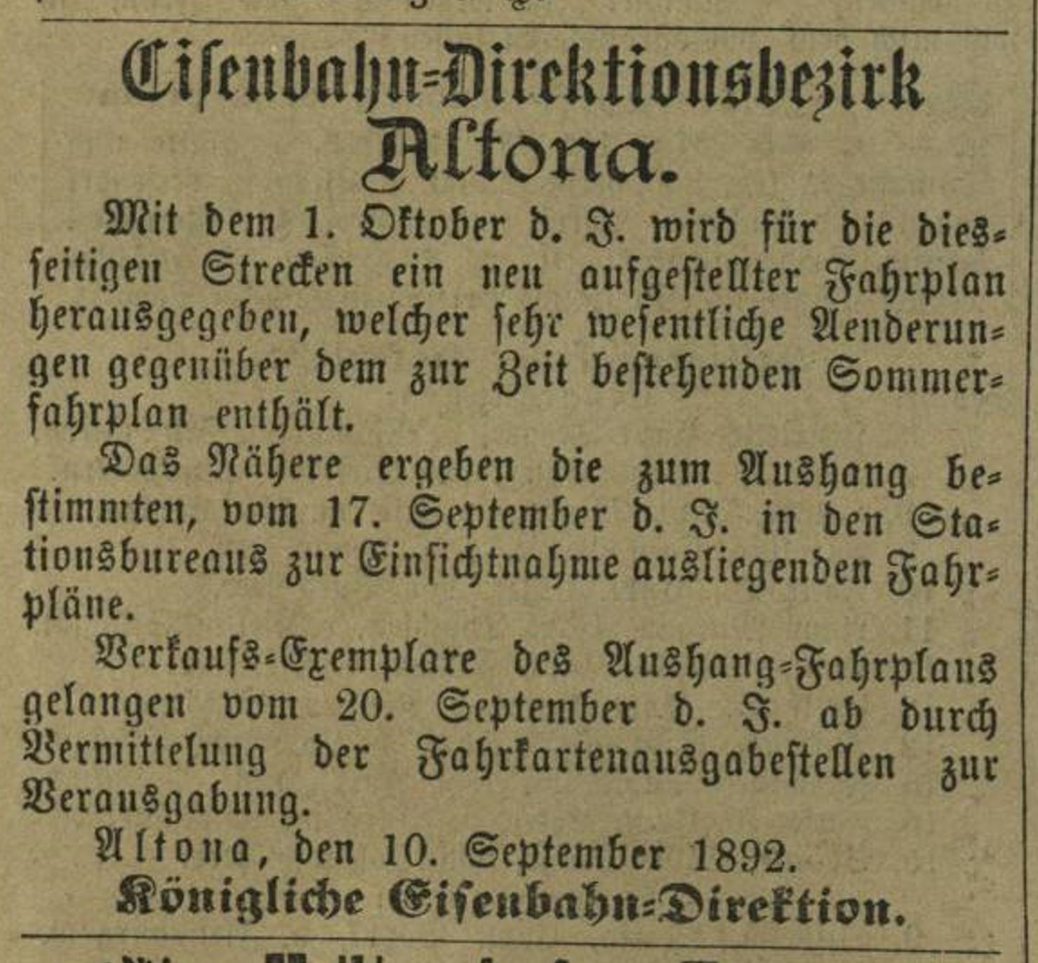 1892 09 17 ED Altona Neuer Fahrplan