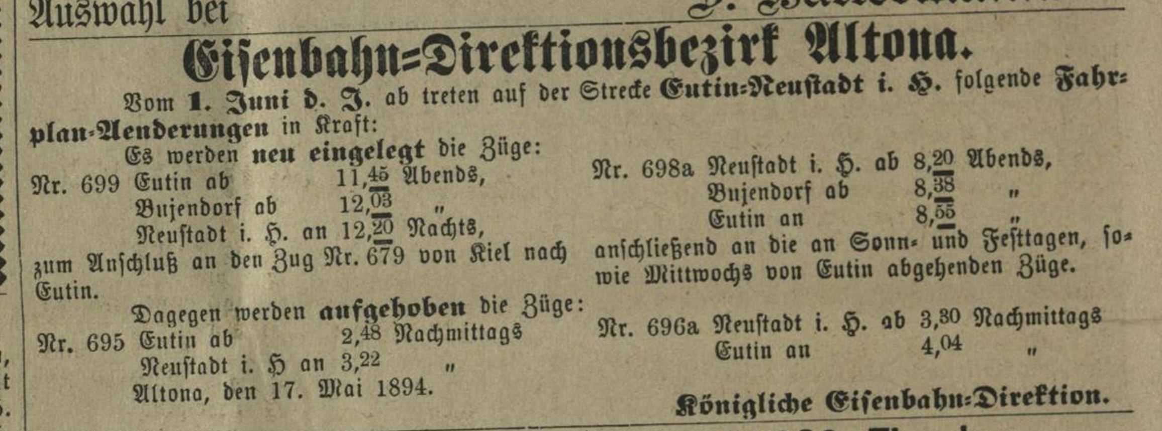 1894 05 30 AZ ED Altona Fahrplanaenderungen