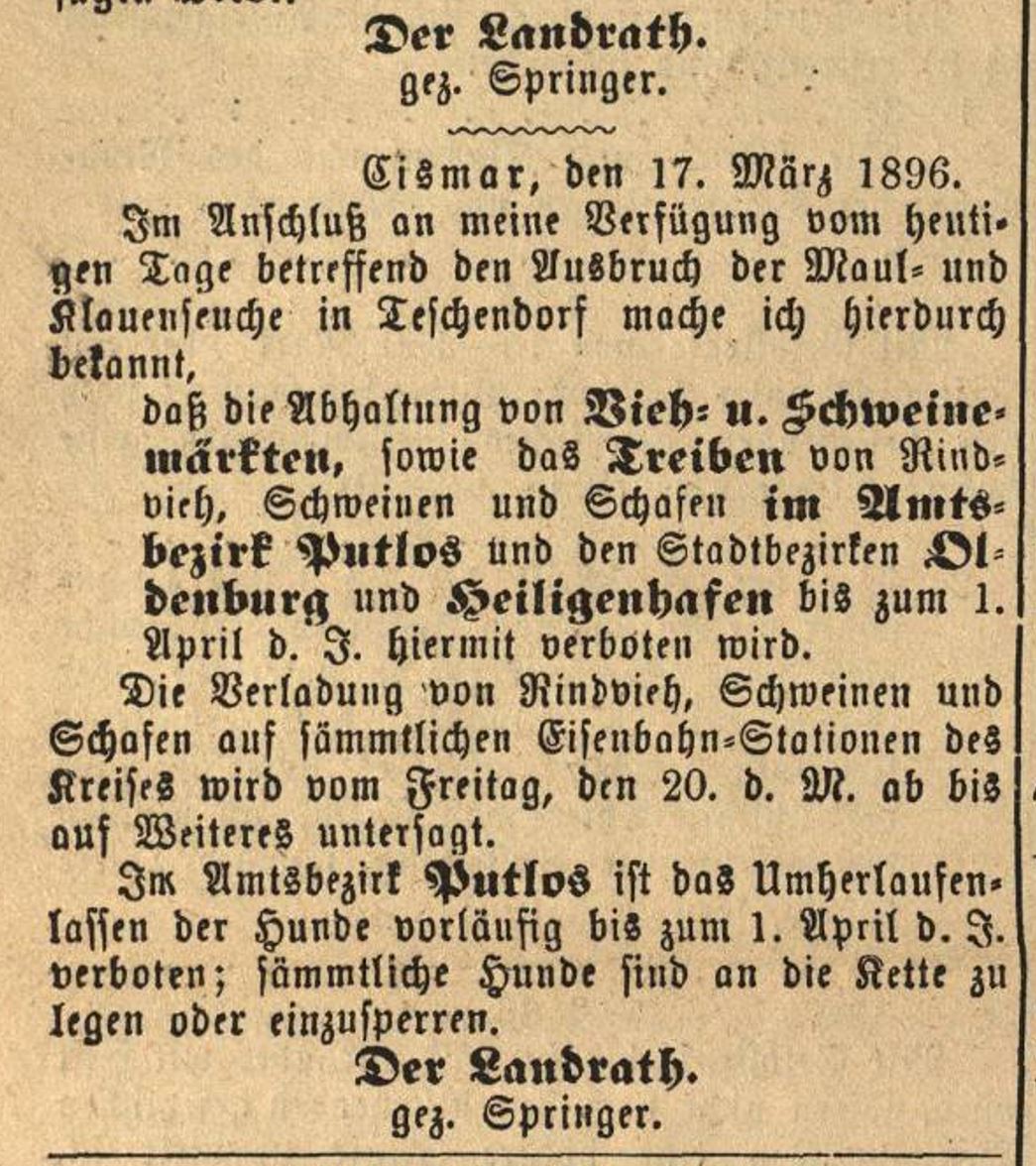 1896 03 21 AZ Verbor Verladung Vieh