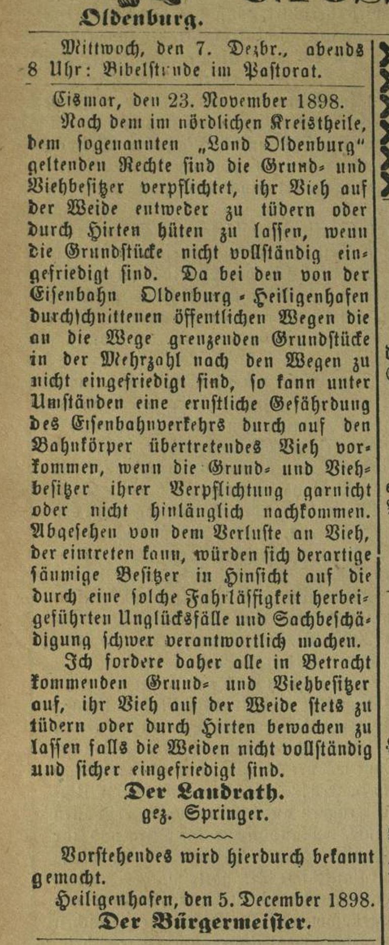 1898 12 07 Viehbesitzer Aufpassen Bahnkoerper