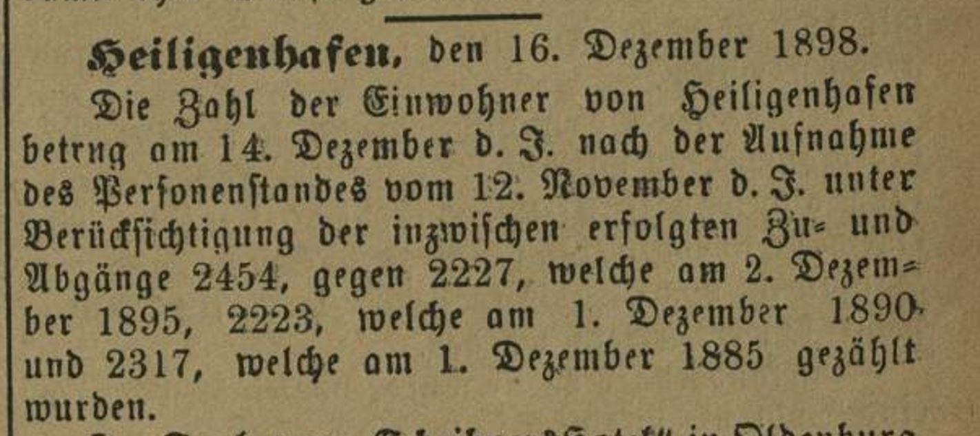 1898 12 17 Einwohnerzahl Heiligenhafen