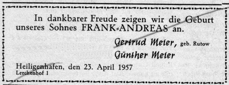 1957 04 24 Geburt unseres Sohnes Guenther Meier