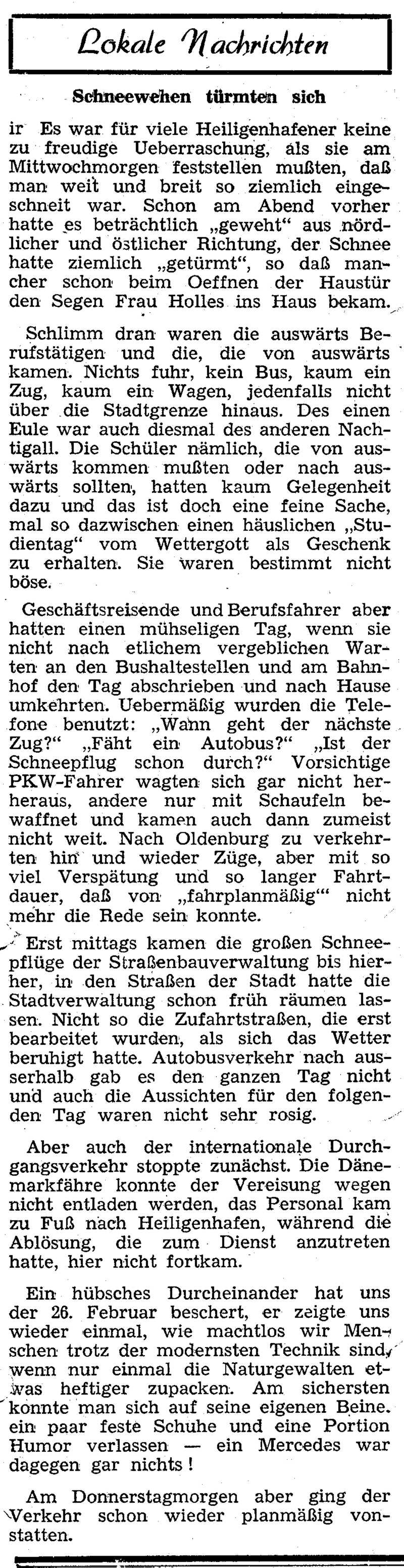 1958 02 28 Lokale Nachrichten Schneewehen tuermen sich