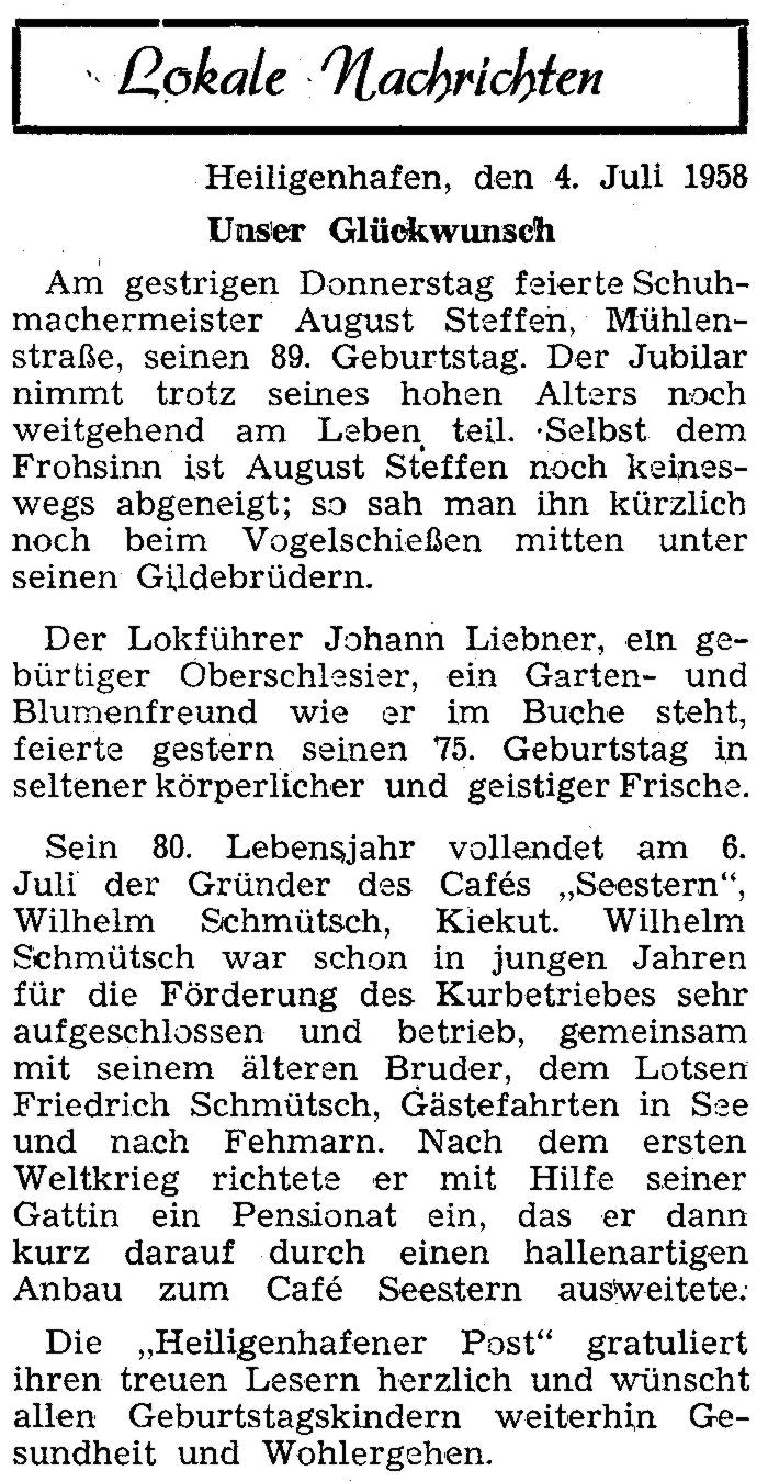 1958 07 04 Lokale Nachrichten Johann Liebner 75 Geburtstag