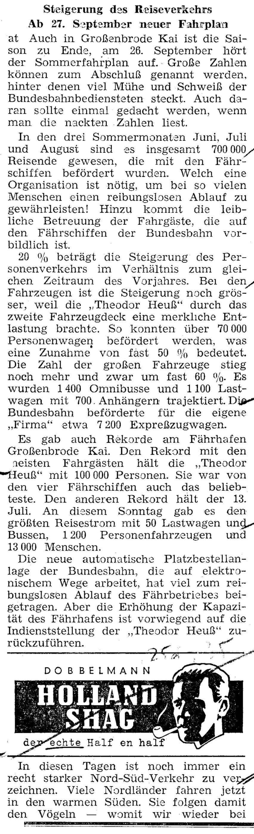 1958 09 19 1 Steigerung des Reiseverkehrs Ab 27 9 neuer F