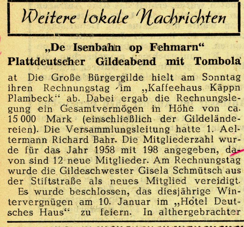 1959 01 06 Plattdeutscher Gildabend De Isenbahn op Femarn