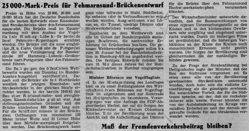1959 01 09 25000 Mark Preis fuer Fehmarnsund Brueckenentwurf
