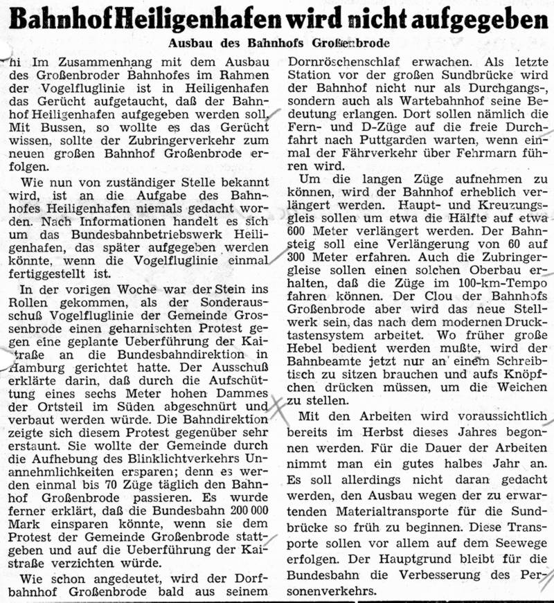 1959 02 10 Bahnhof Heiligenhafen wird nicht aufgegeben