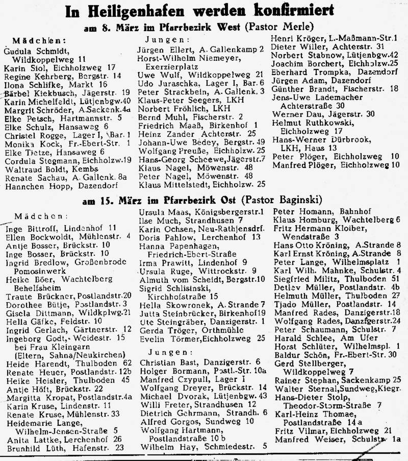 1959 02 17 In Heiligenhafen werden Konfirmiert