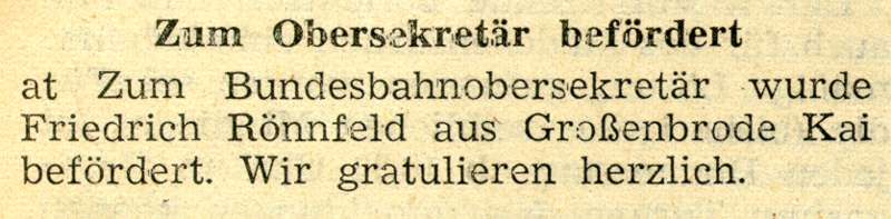 1959 03 06 Zum Obersekretär befördert Friedrich Rönnfeld