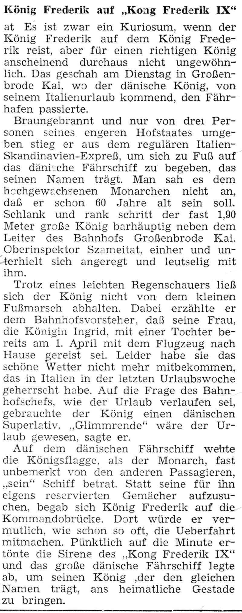 1959 04 10 König Frederik auf FS Kong Frederik IX