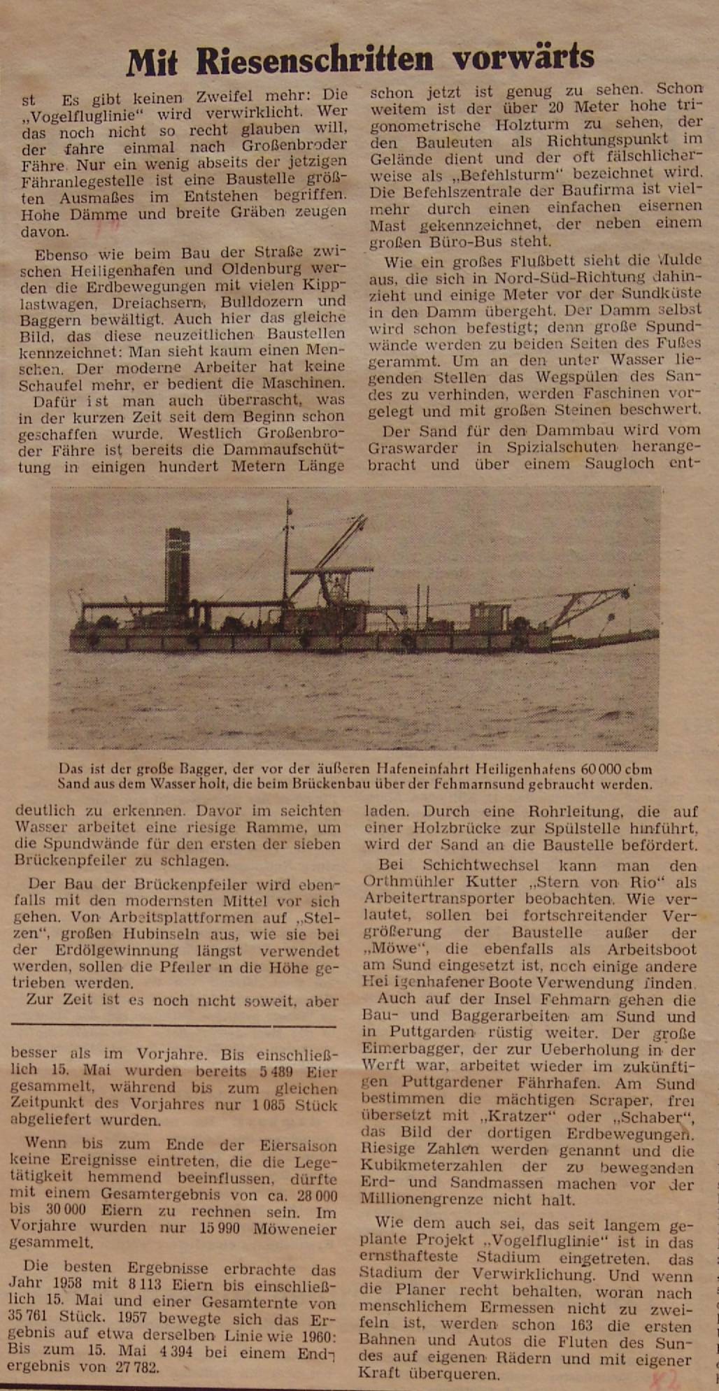 1960 05 17 Mit Riesenschritten vorwärts Sandentnahme Hafeneinfahrt