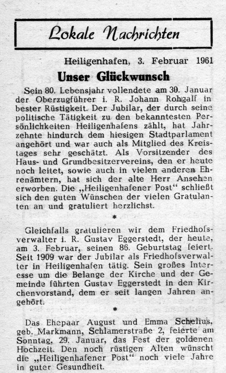 1961 02 03 80 Lebensjahr Oberzugführer Johann Rohgalf Abschied von der Bundesbahn