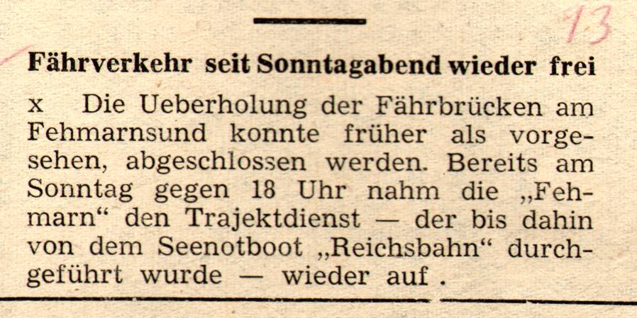 1961 02 21 Fährverkehr seit Sonntagabend wieder frei Überholung der Fährbrücken