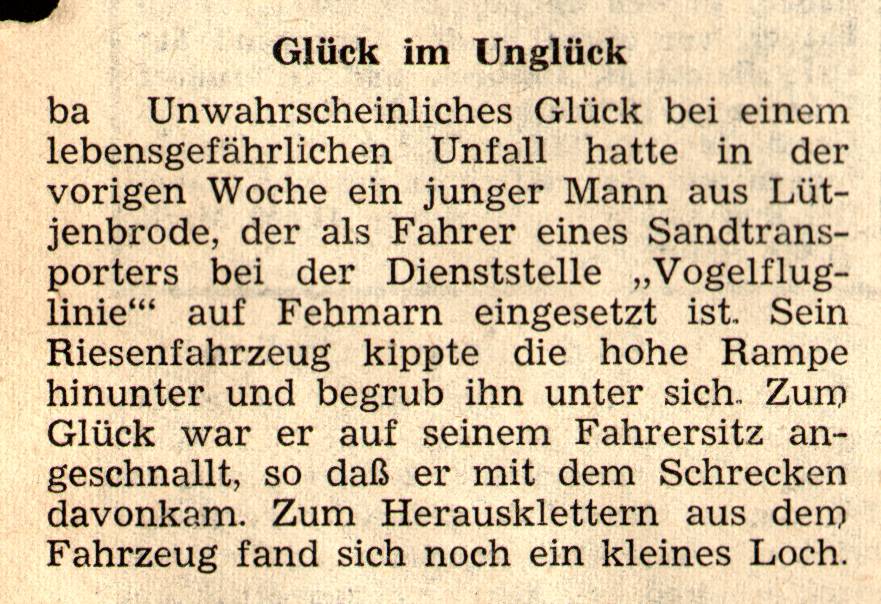 1961 02 28 Glück im Unglück Unfall Sandtransporter