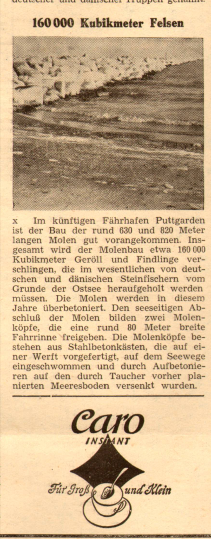 1961 03 17 160000 Kubikmeter Felsen für Molen in Puttgarden
