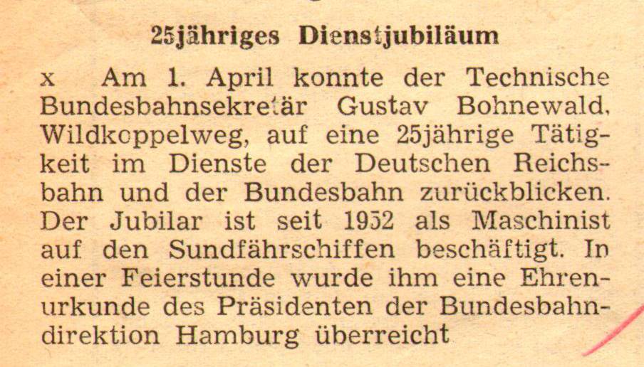 1961 04 05 25jähriges Dienstjubiläum Gustav Bohnewald