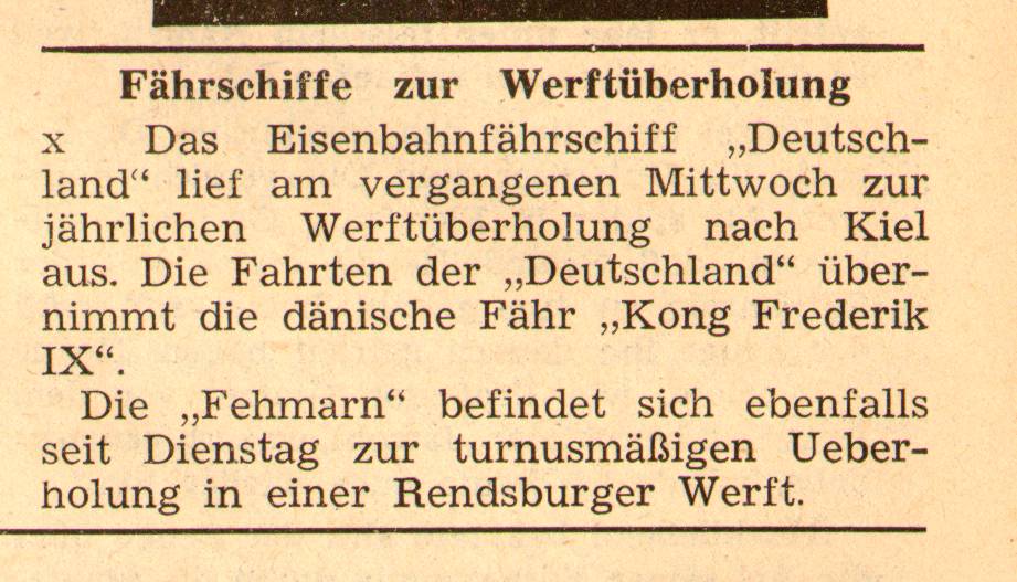 1961 04 07 Fährschiffe zur Werftüberholung Deutschland und Fehmarn