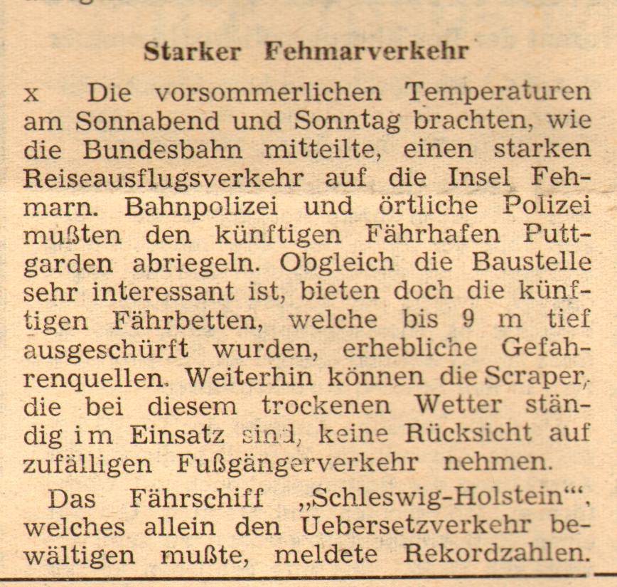 1961 04 25 Starker Fehmarnverkehr Puttgarden abgeriegelt FS Schleswig Holstein meldet Rekordzahlen