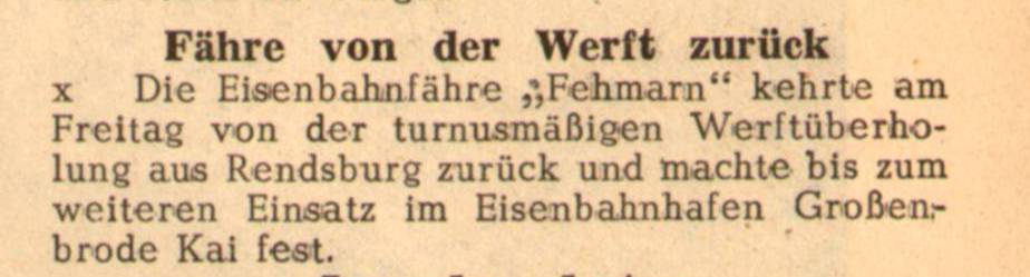 1961 05 03 Fähre von der Werft zurück FS Fehmarn