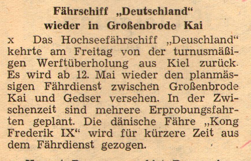 1961 05 09 Fährschiff Deutschland wieder in Großenbrode Kai