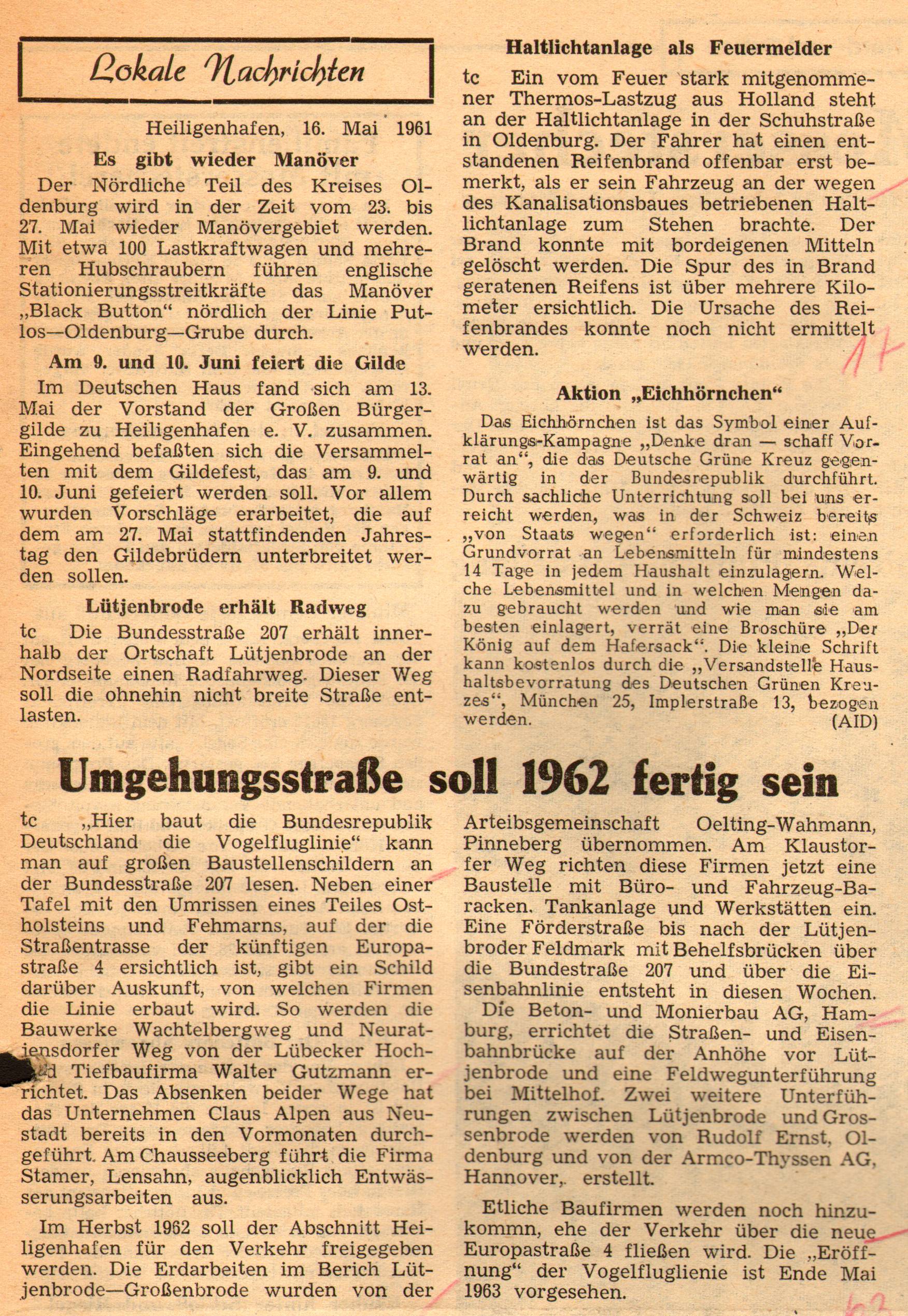 1961 05 16 Umgehungsstraße soll 1962 fertig sein Haltlichtanlage als Feuermelder
