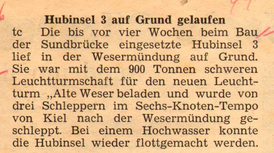 1961 06 06 Hubinsel 3 auf Grund gelaufen