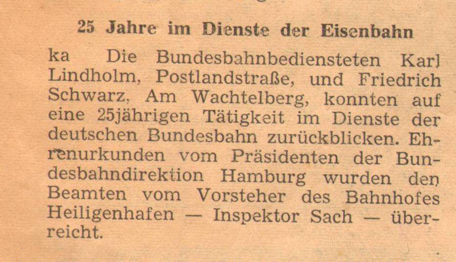 1961 06 23 25 Jahre im Dienste der Eisenbahn Lindholm