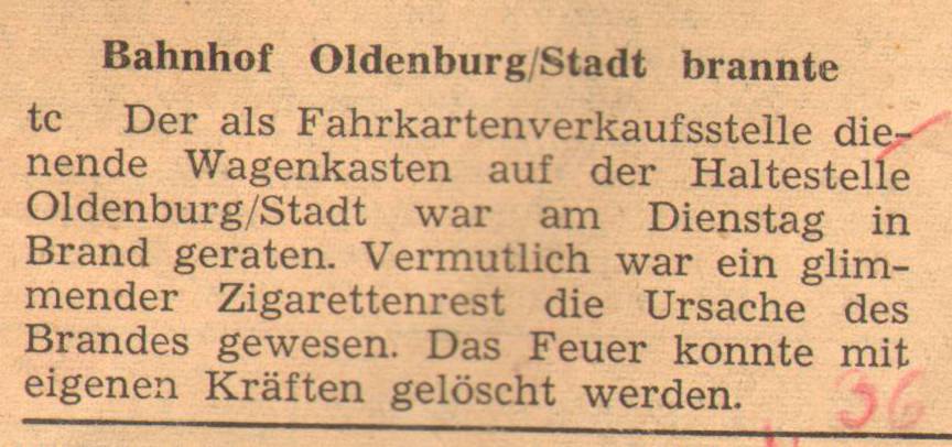 1961 06 23 Der Bahnhof Oldenburg Stadt brannte