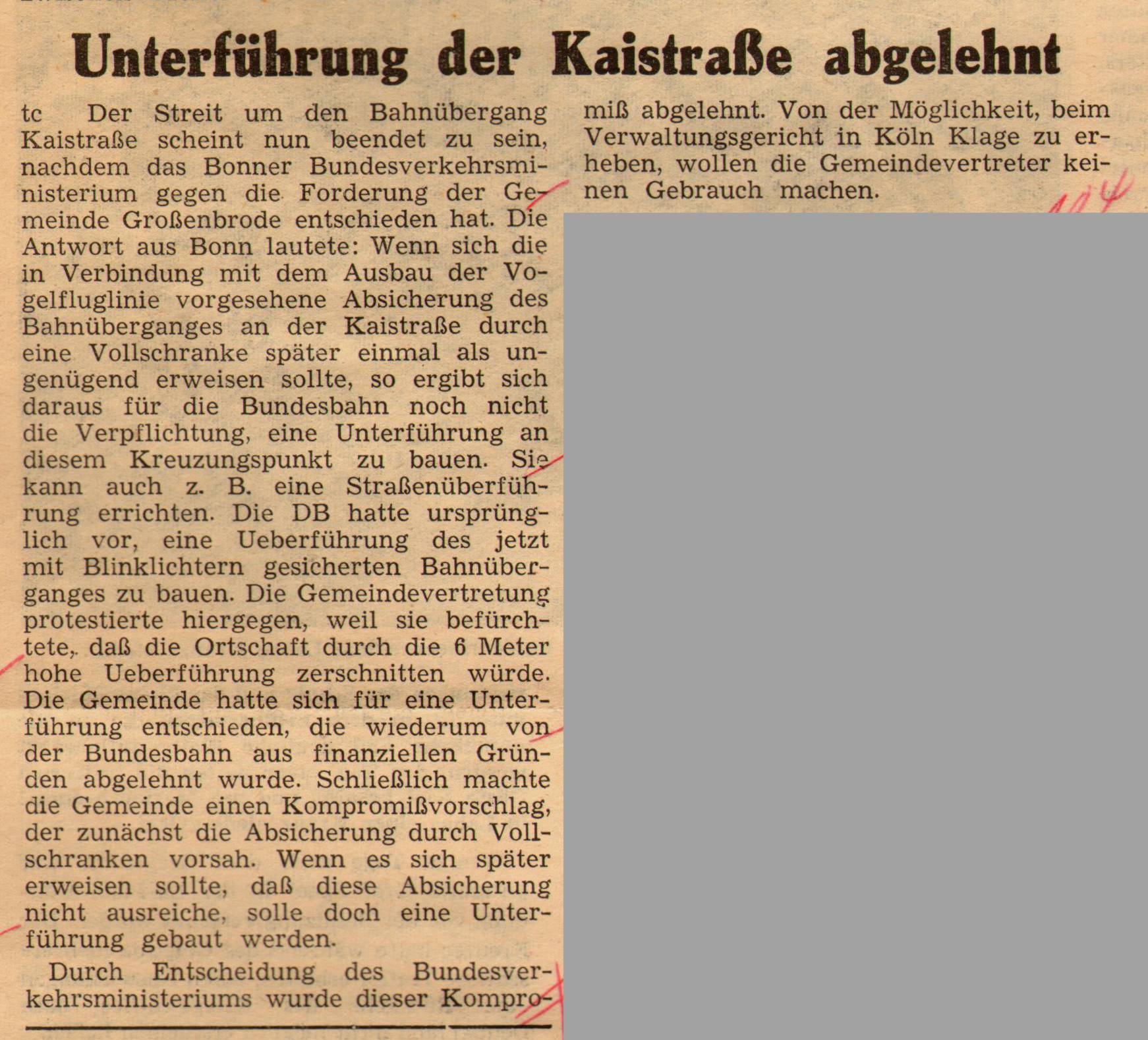 1961 07 25 Unterführung der Kaistrasse abgelehnt