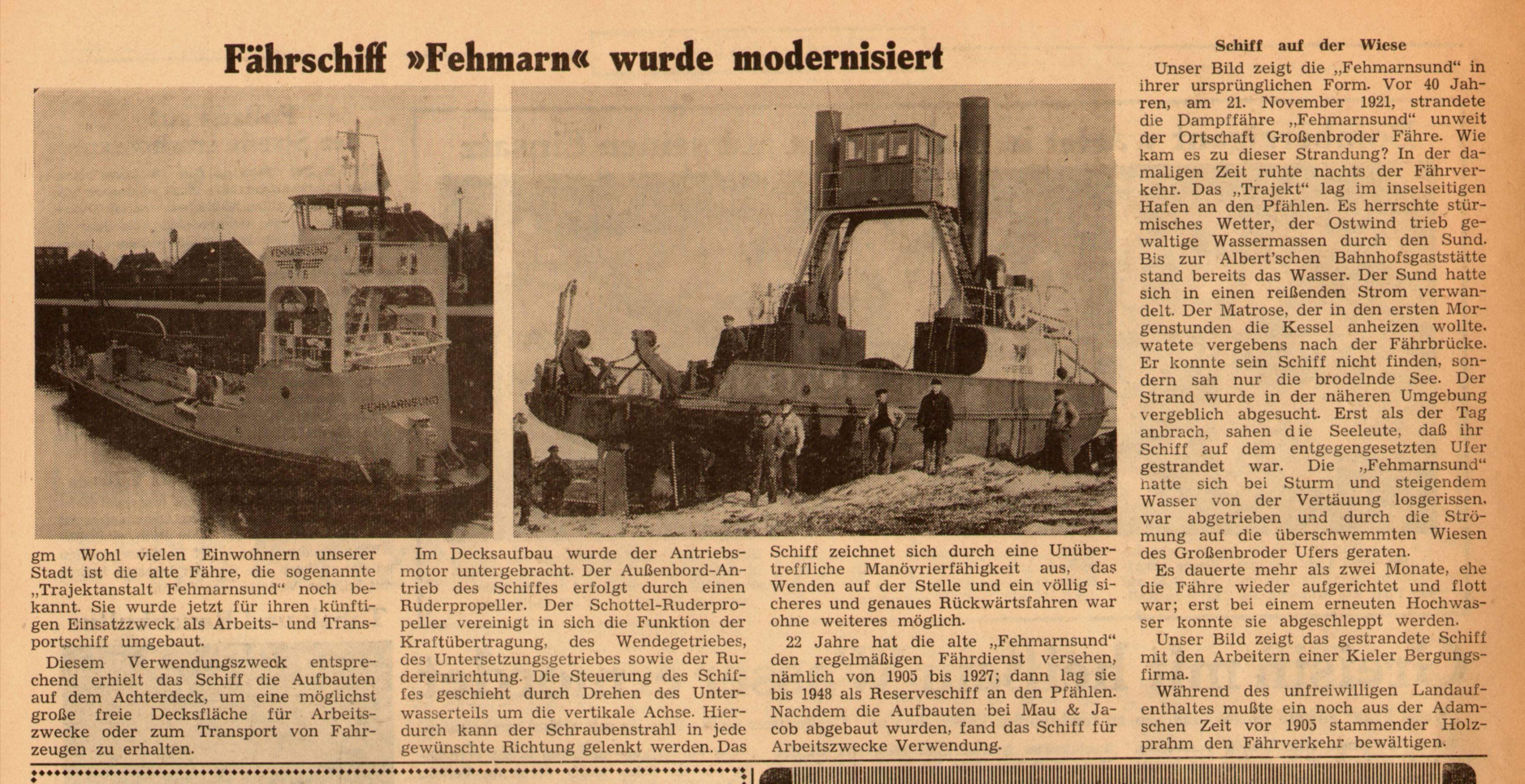 1961 08 08 Fährschiff FEHMARNSUND wurde modernisiert