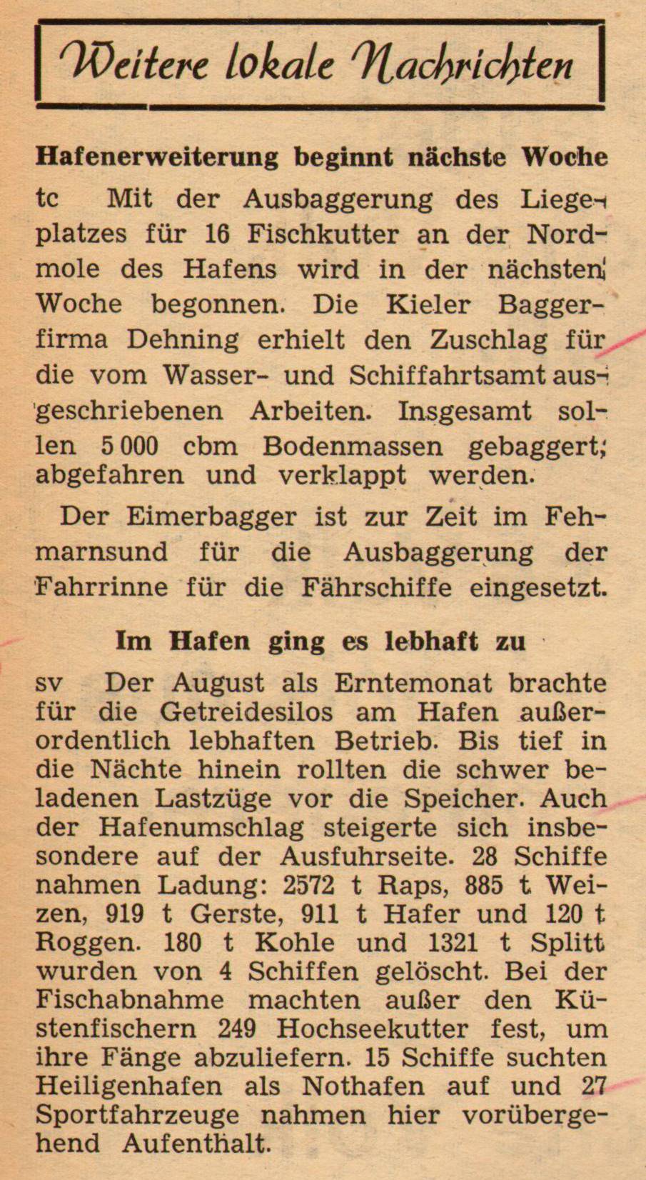 1961 08 18 Hafenerweiterung beginnt nächste Woche