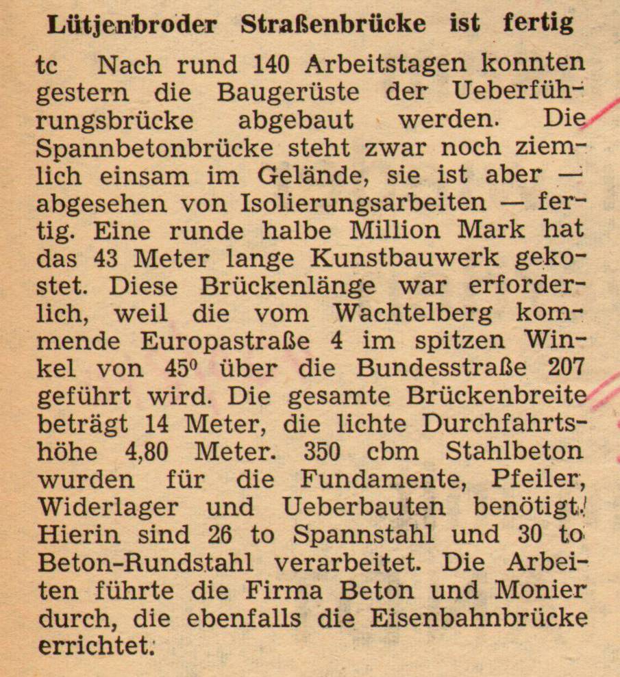1961 08 18 Lütjenbroder Straßenbrücke ist fertig