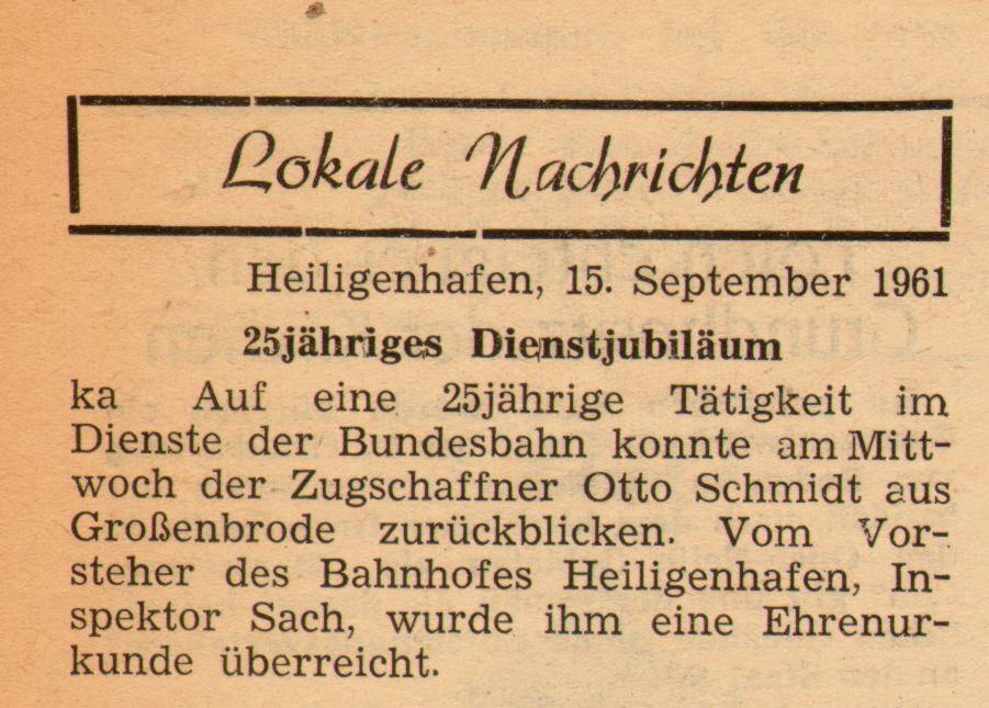 1961 09 15 25jähriges Dienstjubiläum Zugschaffner Otto Schmidt