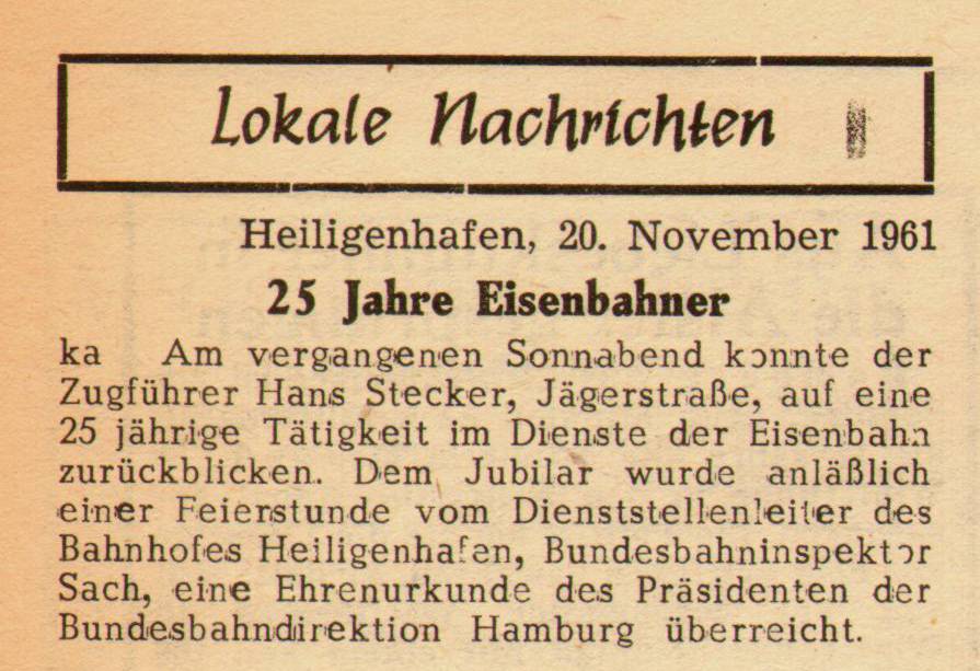 1961 11 20 25 Jahre Eisenbahner Hans Stecker