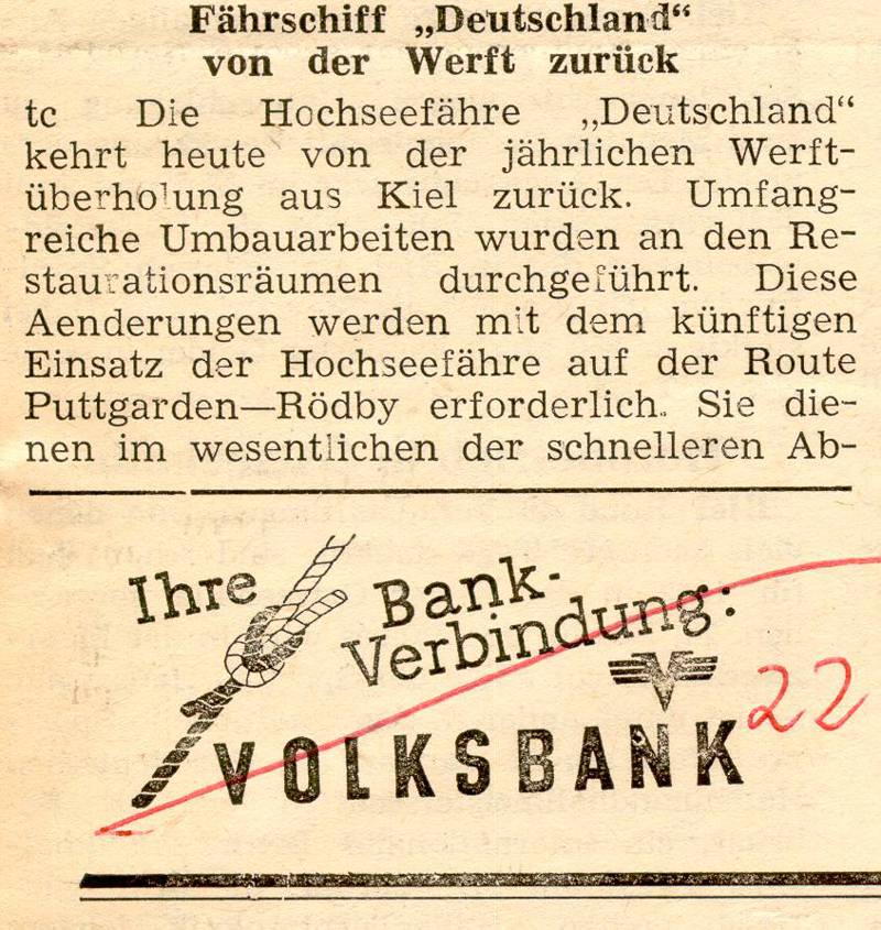 1962 01 05 Fährschiff Deutschland von der Werft zurück