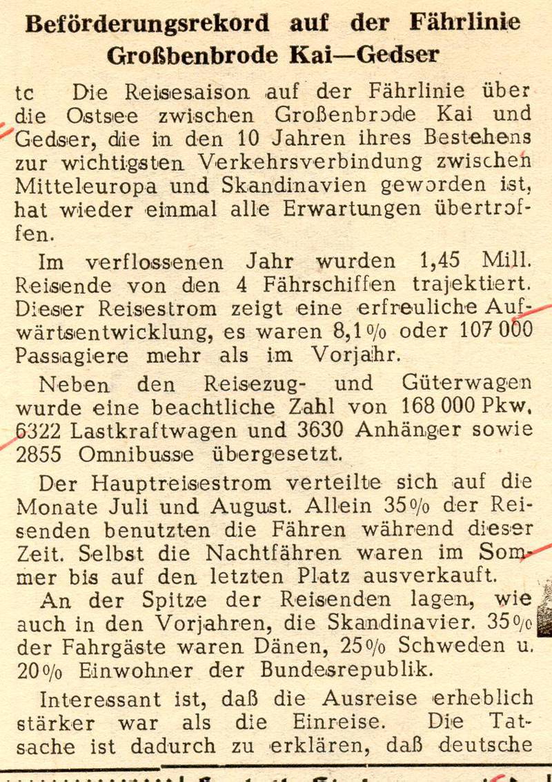 1962 01 09 Beförderungsrekord A auf der Fährlinie GRB Gedser