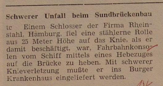 1962 01 23 Schwerer Unfall beim Sundbrückenbau