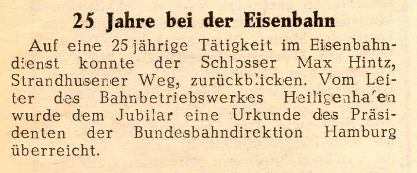 1962 03 06 25 Jahre bei der Eisenbahn Max Hintz