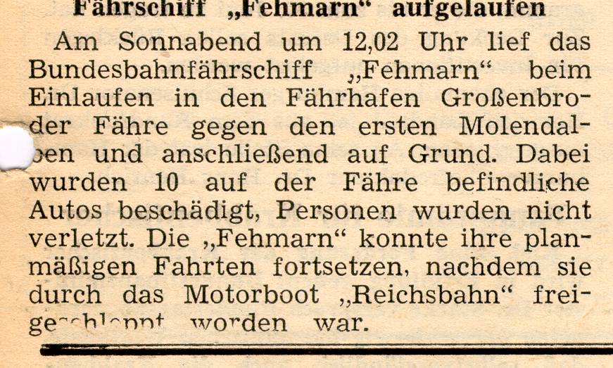 1962 04 03 Fährschiff Fehmarn aufgelaufen