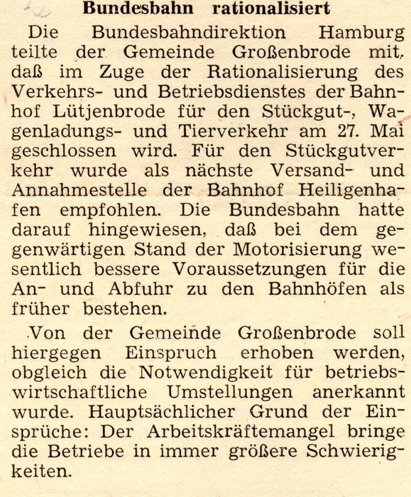1962 04 06 Bundesbahn rationalisiert Gepäckannahme Lütjenbrode
