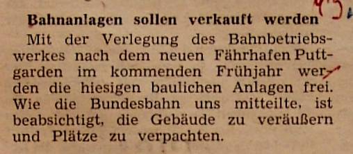 1962 07 10 Bahnanlagen sollen verkauft werden Heiligenhafen