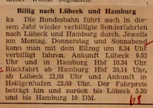 1962 07 27 Billig nach Luebeck und Hamburg