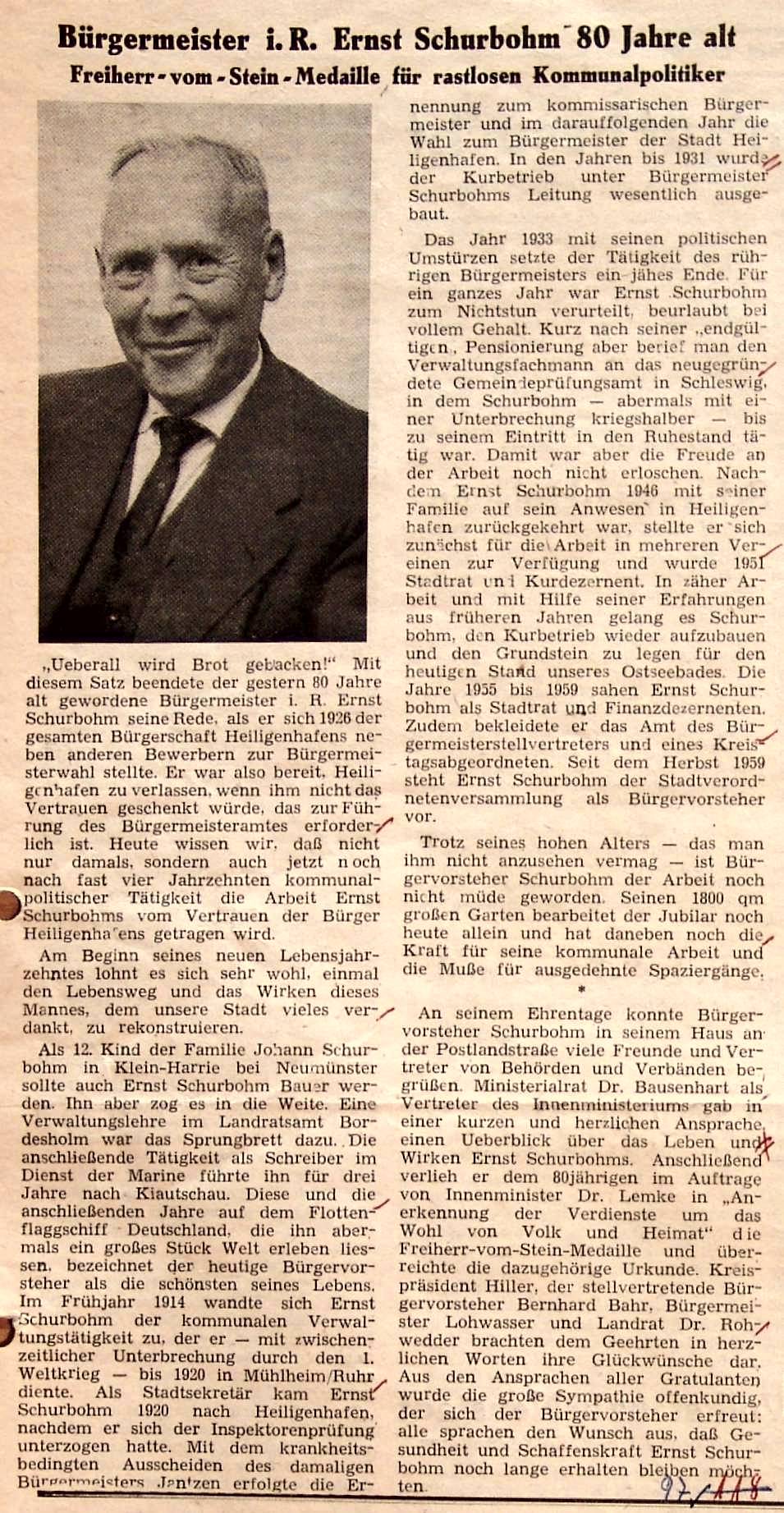 1962 07 31 Buergermeister Ernst Schurbohm 80 HP