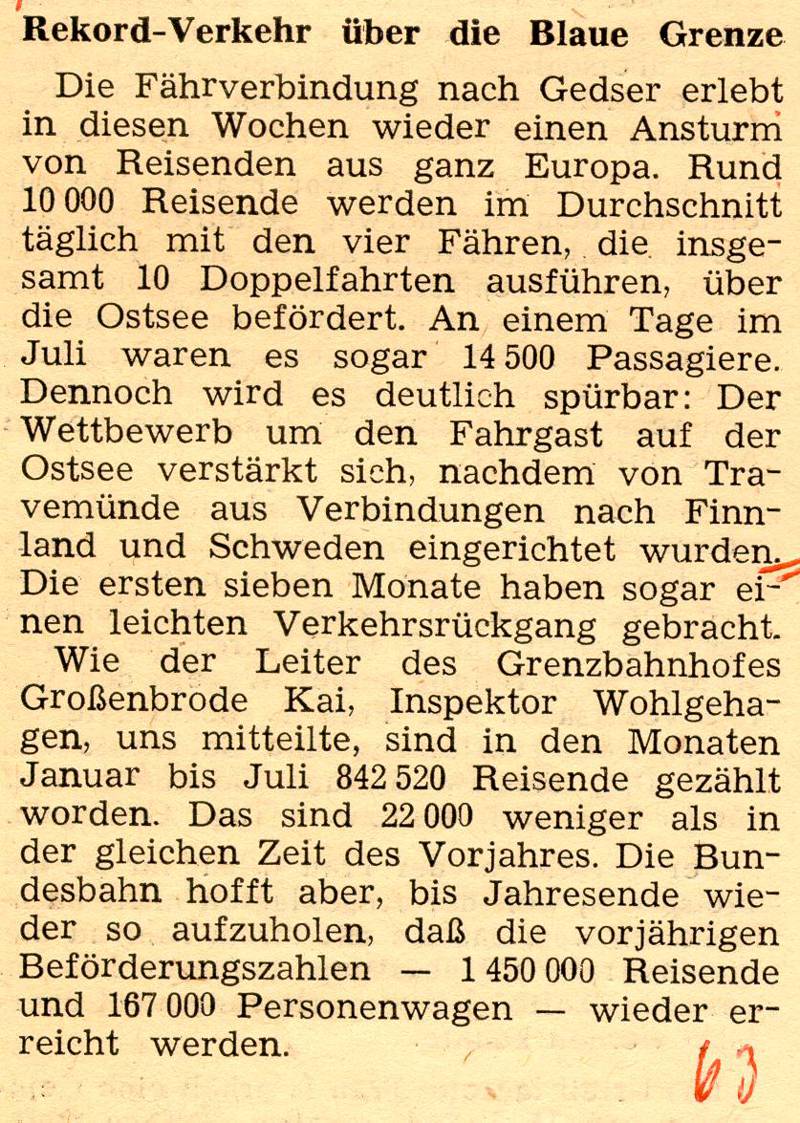 1962 08 17 Rekord Verkehr über die Blaue Grenze
