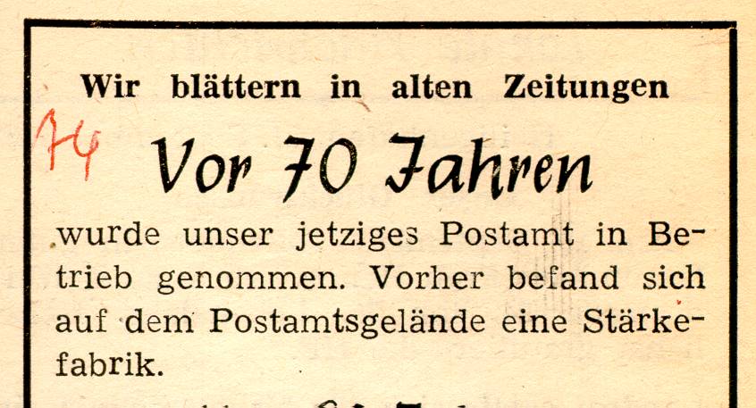 1962 09 21 Vor 70 Jahren wurde unser Postamt in Betrieb genommen