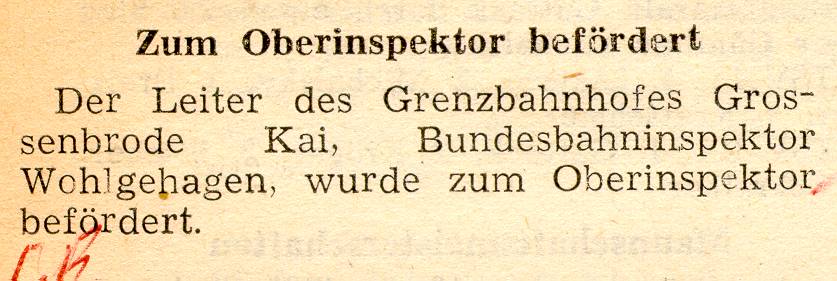 1962 11 16 Zum Oberinspektor befördert Wohlgehagen